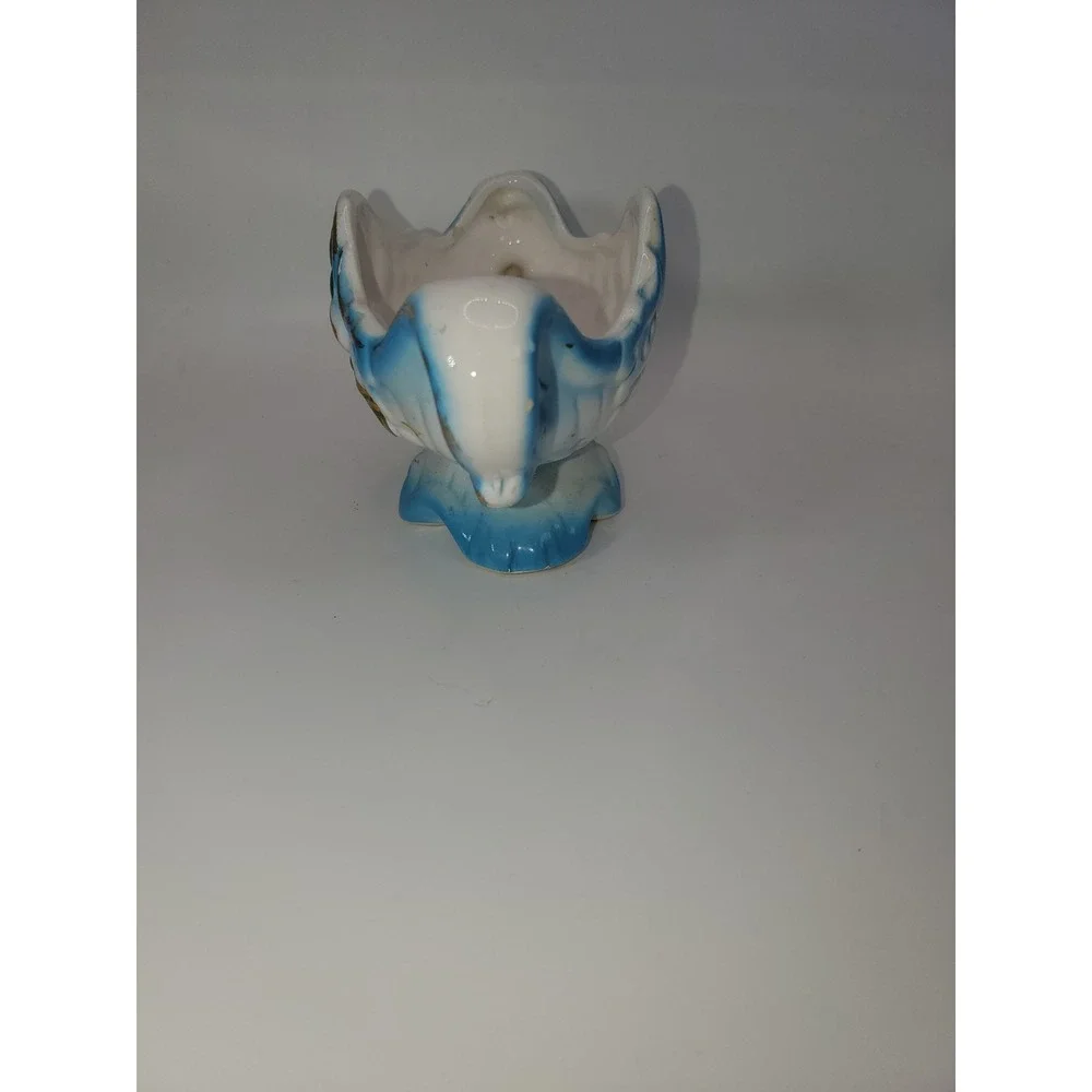 Vintage Blue White Ceramic Miniature Pitcher and Rose Footed Bowl Set